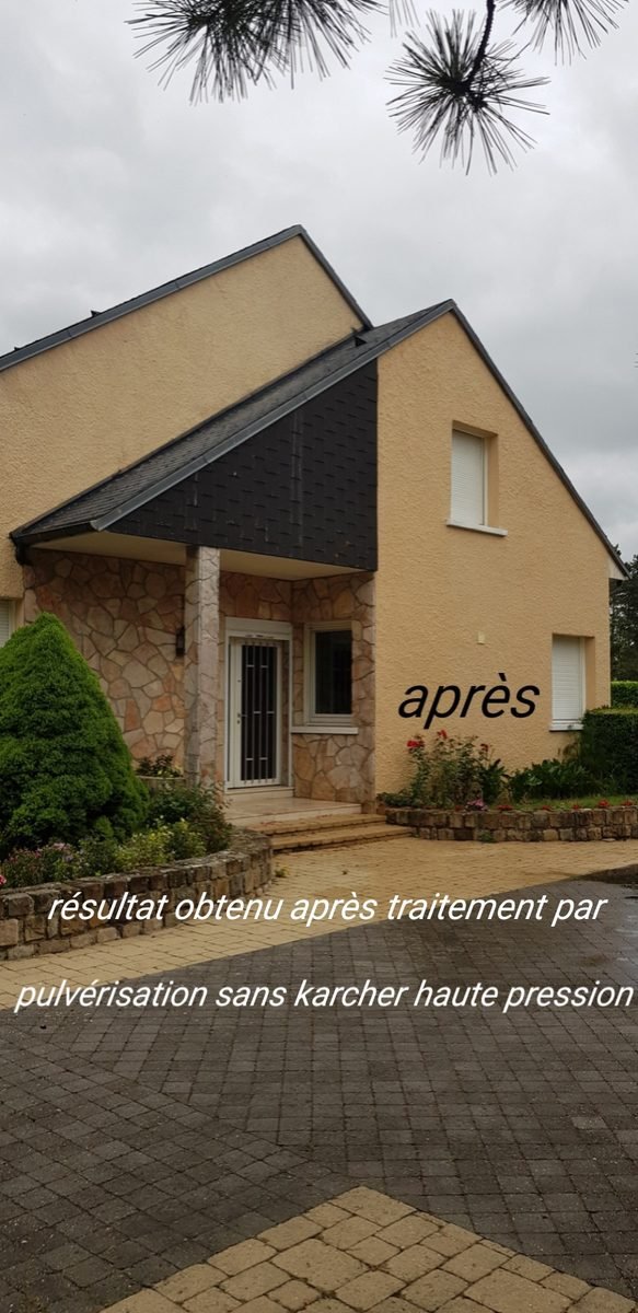La même maison après traitement par pulvérisation, façade claire